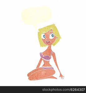 cartoon pretty woman in underwear with speech bubble