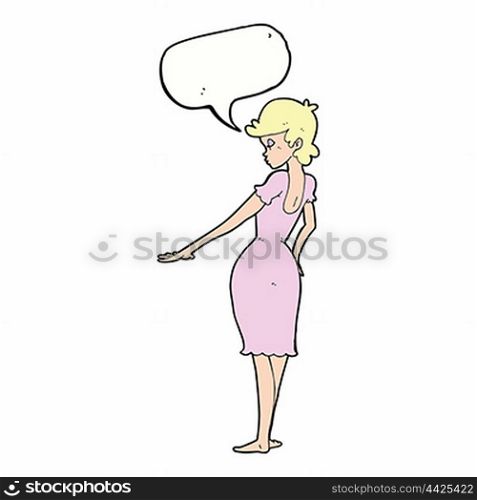 cartoon pretty woman looking at nails with speech bubble