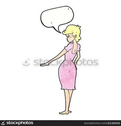 cartoon pretty woman looking at nails with speech bubble