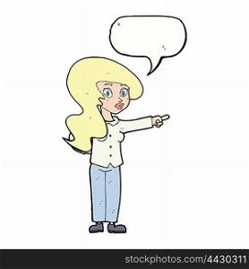 cartoon pretty woman pointing with speech bubble