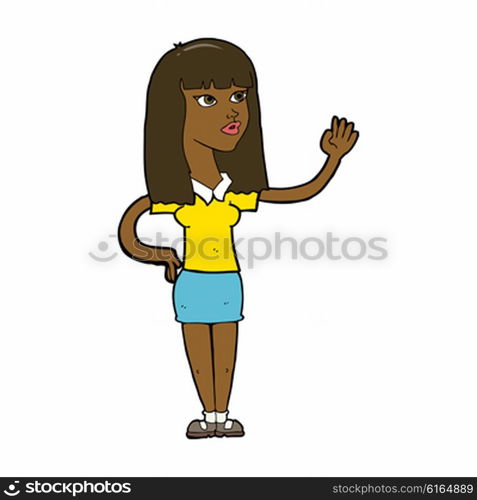 cartoon pretty woman waving