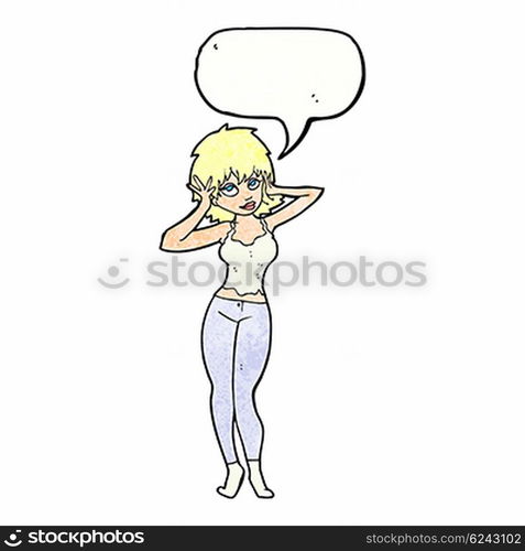 cartoon pretty woman with speech bubble