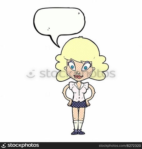 cartoon pretty woman with speech bubble
