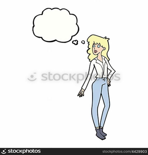 cartoon pretty woman with thought bubble