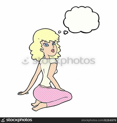 cartoon pretty woman with thought bubble