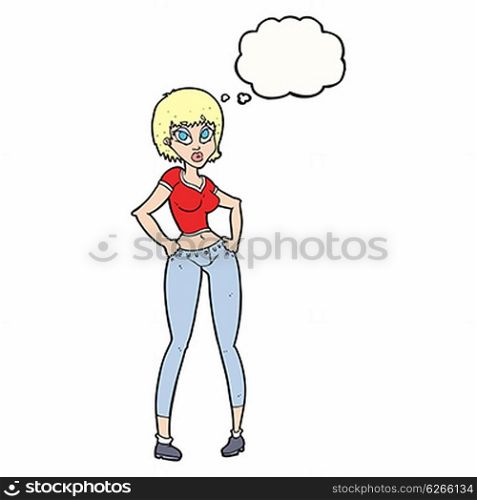 cartoon pretty woman with thought bubble
