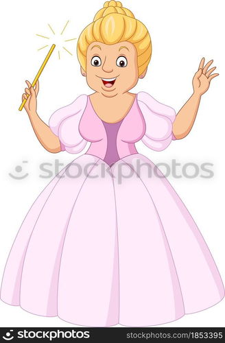 Cartoon princess in pink dress holding a magic wand