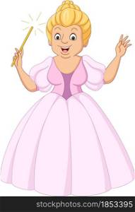 Cartoon princess in pink dress holding a magic wand