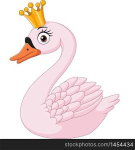Cartoon princess swan on white background