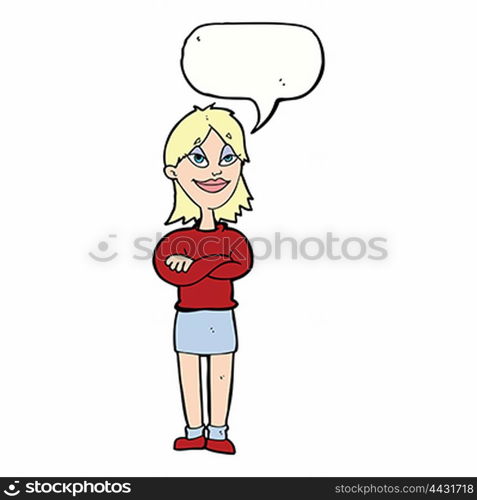 cartoon proud woman with speech bubble