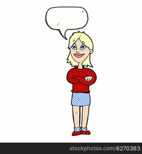 cartoon proud woman with speech bubble