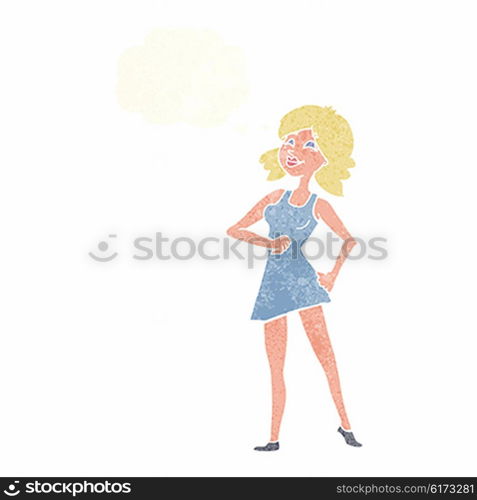 cartoon proud woman with thought bubble