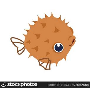 Cartoon puffer fish. Ocean animal. Exotic underwater cute creature. Sea fauna. Dangerous poisonous fugu. Isolated aquatic swimming diodon with sharp needles and fins. Vector undersea nature element. Cartoon puffer fish. Ocean animal. Underwater cute creature. Sea fauna. Dangerous poisonous fugu. Isolated aquatic swimming diodon with needles and fins. Vector undersea nature element