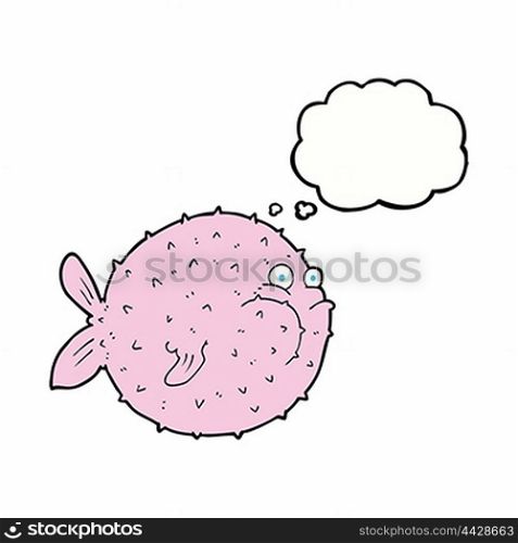 cartoon puffer fish with thought bubble