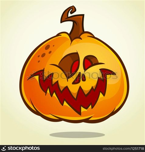 Cartoon pumpkin head with an evil expression on his face. Vector Halloween illustration isolated