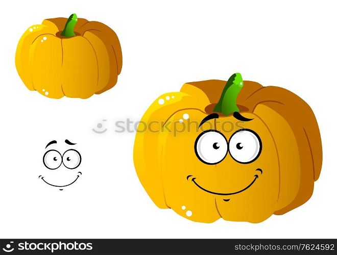 Cartoon pumpkin vegetable with funny smile isolated on white background