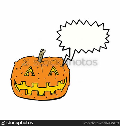 cartoon pumpkin with speech bubble