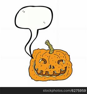 cartoon pumpkin with speech bubble