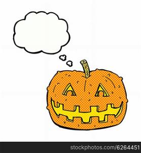 cartoon pumpkin with thought bubble