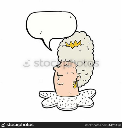cartoon queen&rsquo;s head with speech bubble