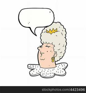 cartoon queen&rsquo;s head with speech bubble