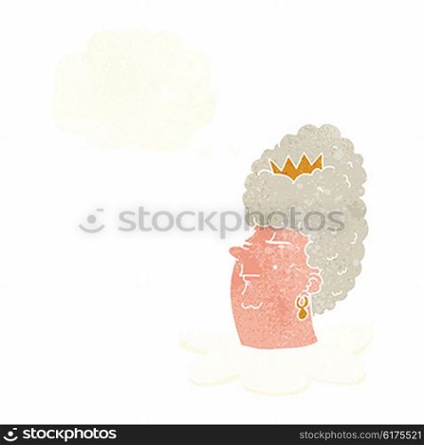 cartoon queen&rsquo;s head with thought bubble
