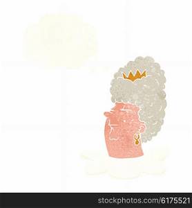 cartoon queen&rsquo;s head with thought bubble