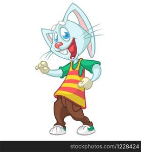 Cartoon rabbit dancing. Vector illustration of happy cartoon rabbit dancing disco or hip-hop. Design for mascot, poster or icon.