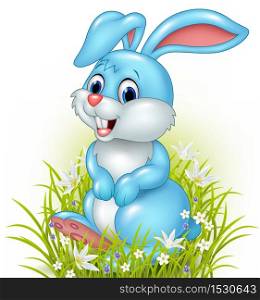 Cartoon rabbit on grass background