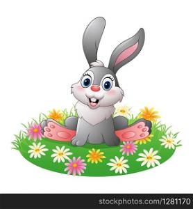 Cartoon rabbit sitting on the grass