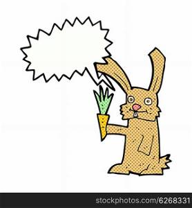 cartoon rabbit with carrot with speech bubble