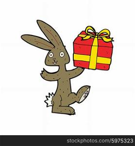 cartoon rabbit with christmas present