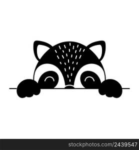 Cartoon raccoon face in Scandinavian style. Cute animal for kids t-shirts, wear, nursery decoration, greeting cards, invitations, poster, house interior. Vector stock illustration