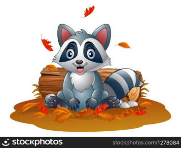 Cartoon raccoon in the autumn weather