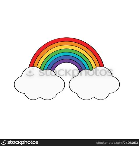 Cartoon rainbow, colorful rainbow decorated with hearts and clouds, colorful collection of graphic illustrations.