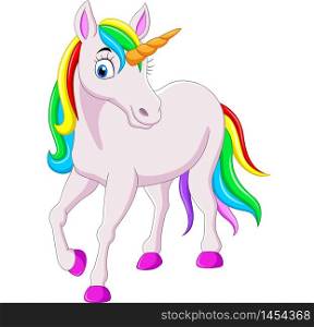 Cartoon rainbow unicorn horse isolated on white background