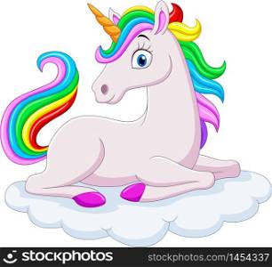 Cartoon rainbow unicorn on clouds