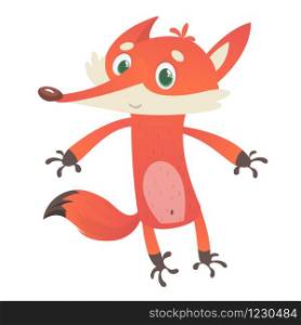 Cartoon red fox. Vector illustration of red smiling fox icon. Design for t-shirt, mug, bag lunchbox, wallpaper, wrapper, poster and banner design for kids