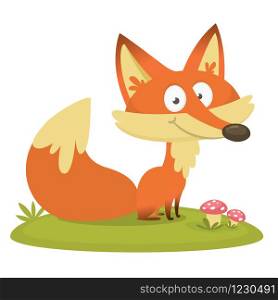 Cartoon red fox. Vector illustration of red smiling fox icon. Design for t-shirt, mug, bag lunchbox, wallpaper, wrapper, poster and banner design for kids