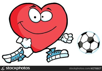 Cartoon Red Heart Playing With Soccer Ball