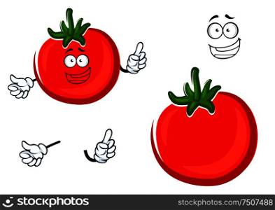 Cartoon red ripe tomato character with and without face, for agriculture or food themes. Red ripe tomato vegetable character