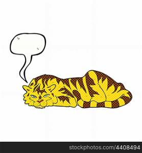 cartoon resting tiger with speech bubble