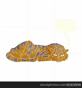 cartoon resting tiger with speech bubble