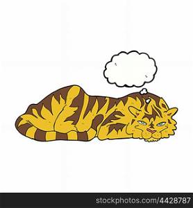 cartoon resting tiger with thought bubble