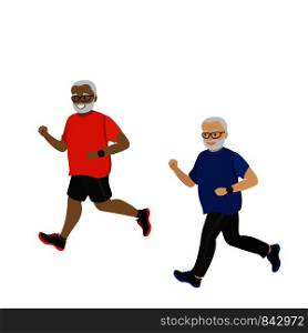 Cartoon retired grandfather running,isolated on white background,vector illustration. Cartoon retired grandfather running