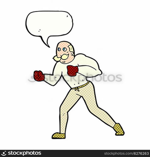 cartoon retro boxer man with speech bubble
