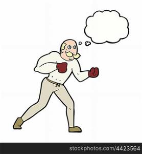 cartoon retro boxer man with thought bubble