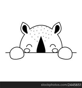 Cartoon rhino face in Scandinavian style. Cute animal for kids t-shirts, wear, nursery decoration, greeting cards, invitations, poster, house interior. Vector stock illustration