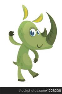 Cartoon rhino. Vector character rhino waving