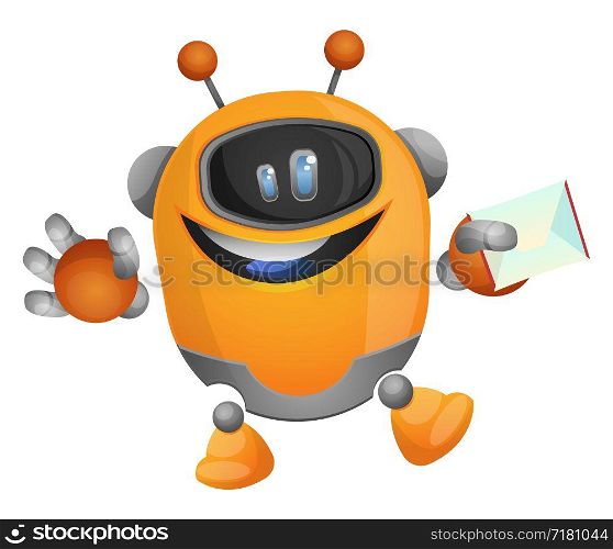 Cartoon robot carrying an envelope illustration vector on white background